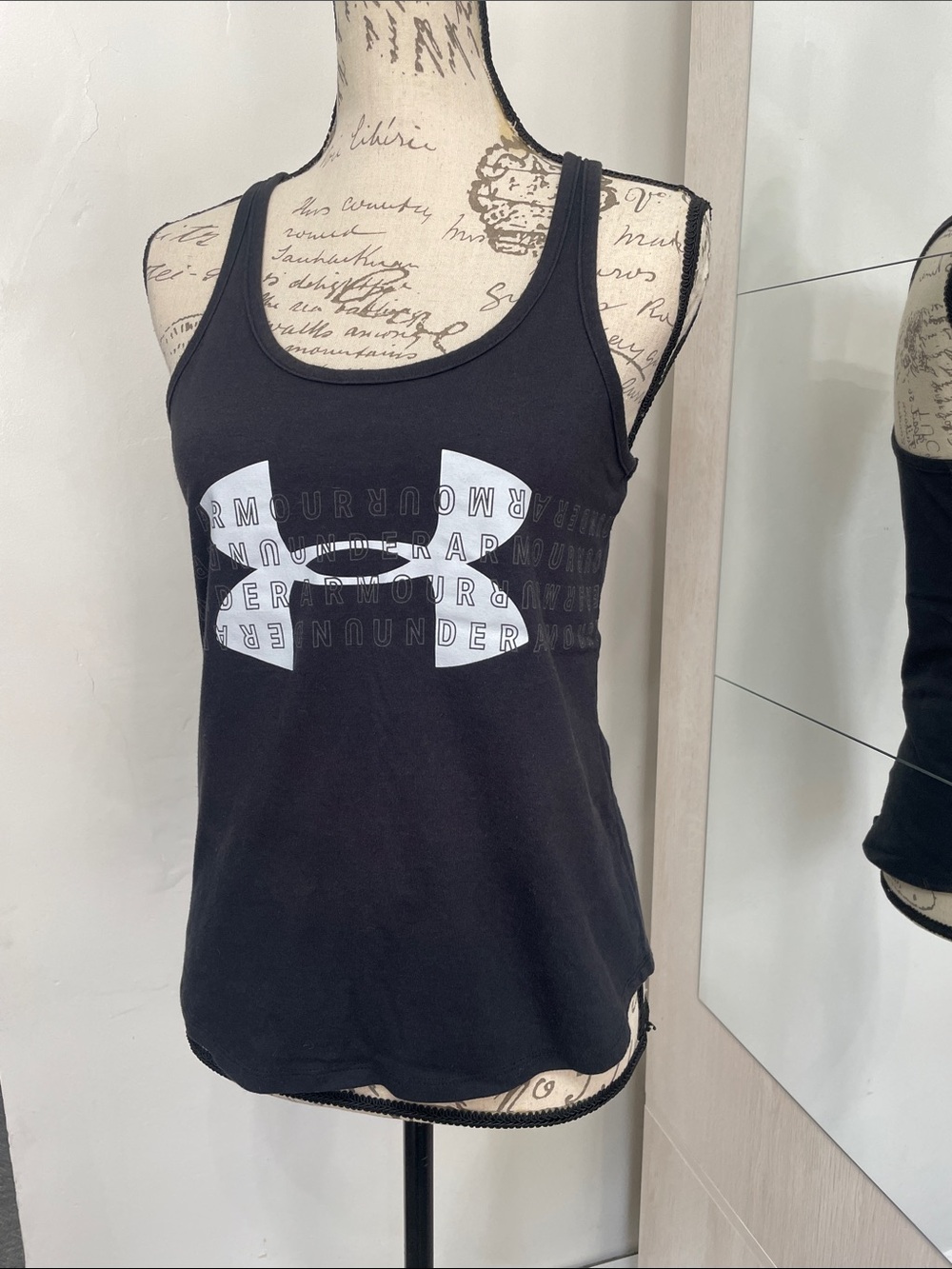 Under Armour Black Racerback Tank with White Logo Detail